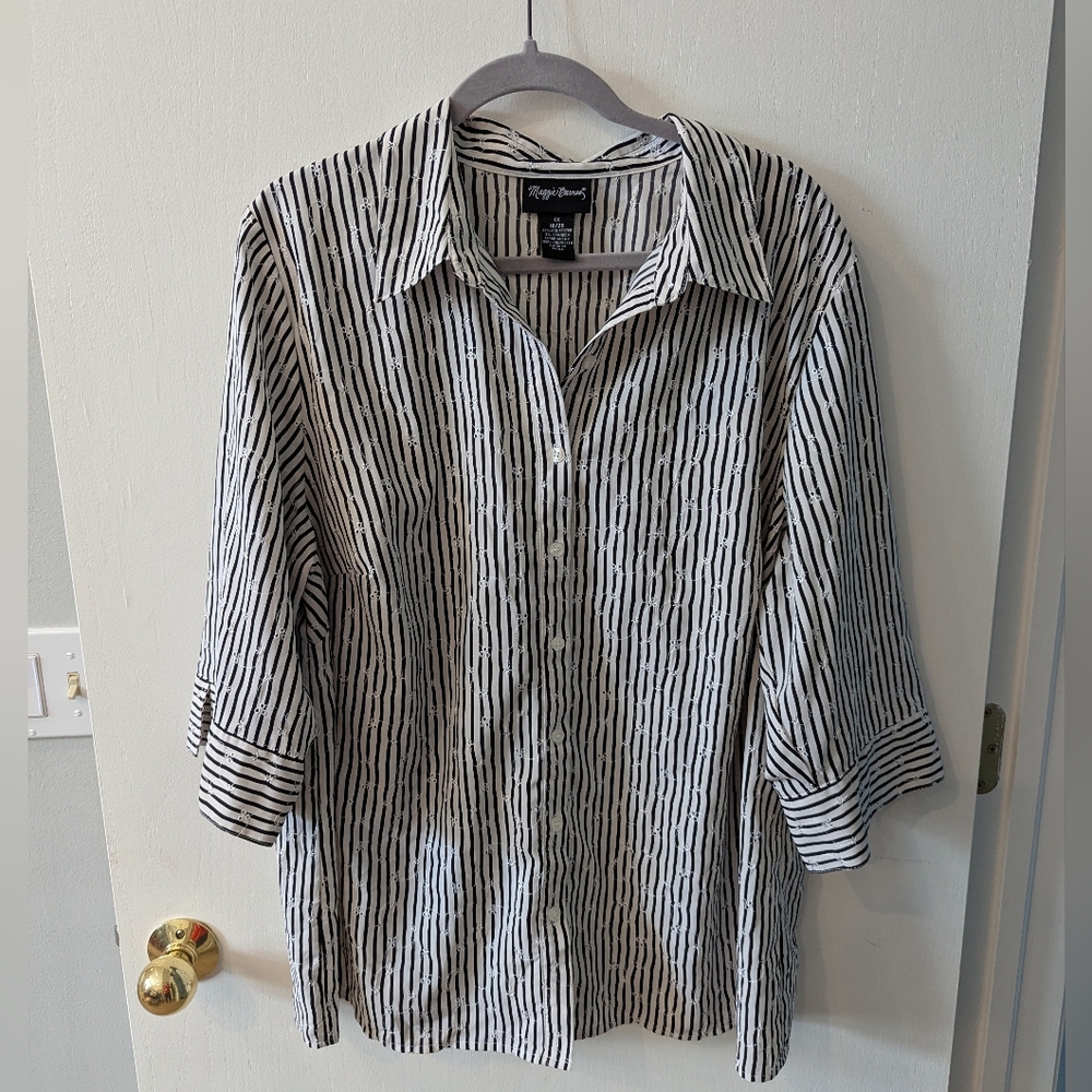 EUC Maggie Barnes 3/4 Sleeve Button Down Shirt Blouse Size 1X 18-20